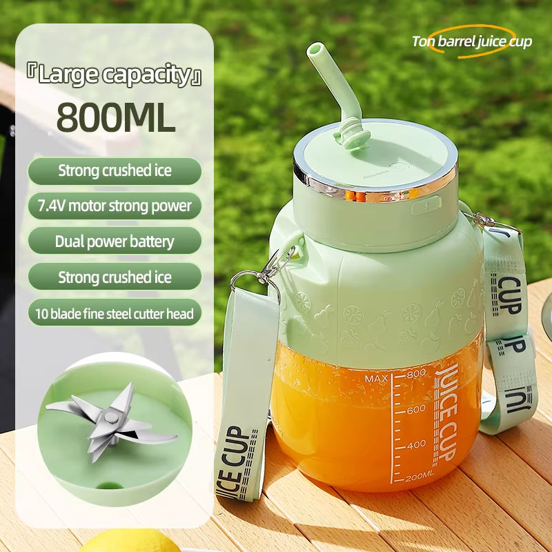 Sports Cup 800Ml Electric Fruit Juicer Portable Home USB Rechargeable Bucket Juicing Cup Mixer for Shakes and Smoothies