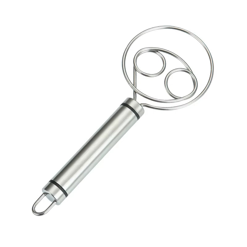 Danish Dough Whisk Dutch Style Stainless Steel Bread Dough Hand Mixer Binocular Coil Head Comfort Handle for Biscuits Bread Cake