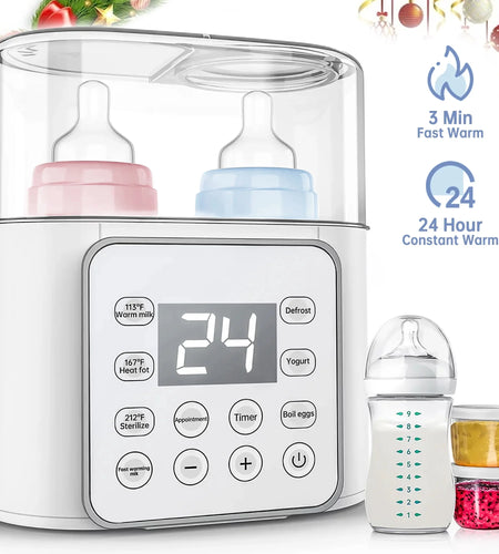 Baby , 9-In-1 Portable  with LCD Display, Double Bottles Fast Milk Warmer, White