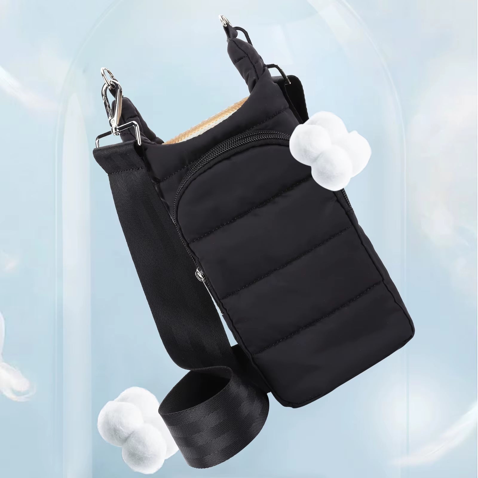 HydroCarry Puffer Tote – Adjustable Strap Water Bottle Carrier for Outdoor Travel & Daily Adventures