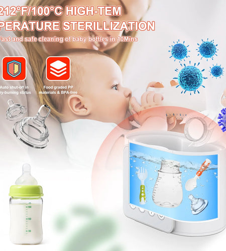 Baby , 9-In-1 Portable  with LCD Display, Double Bottles Fast Milk Warmer, White