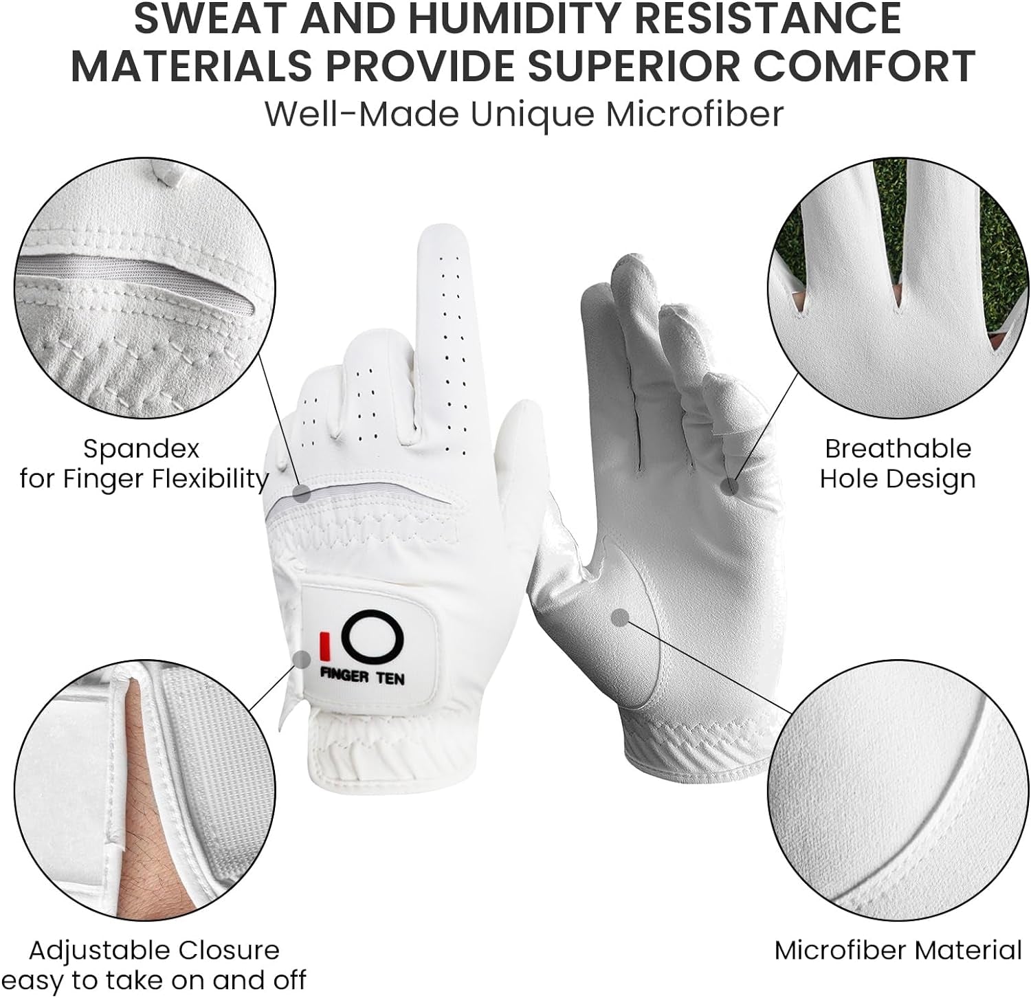 Golf Gloves Men Left Hand Rain Grip Value 3 Pack, All Weather Durable Grip Size Small Medium Large XL White Black Blue Red Brown