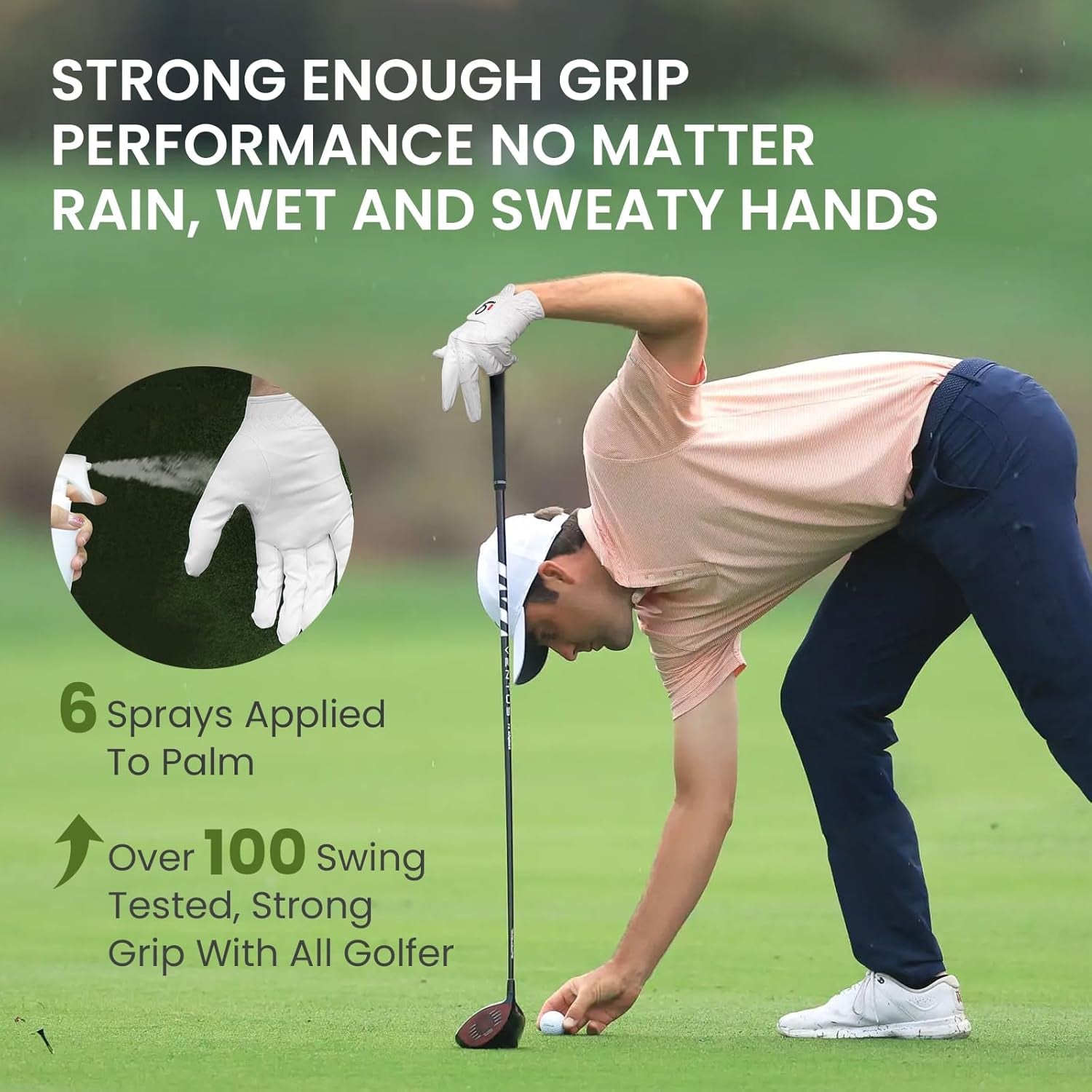 Golf Gloves Men Left Hand Rain Grip Value 3 Pack, All Weather Durable Grip Size Small Medium Large XL White Black Blue Red Brown