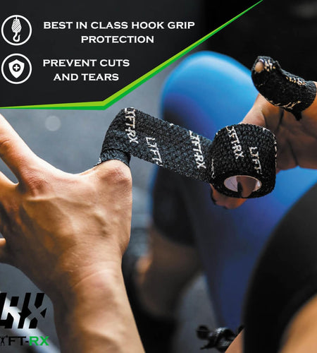 Weightlifting Hook Grip Tape W/Premium Adhesive for Olympic Weight Lift, Crossfit, Lifting & Gym, Stretch Athletic Finger Wrap, Protects Thumb Fingers Hand & Enhances Grip