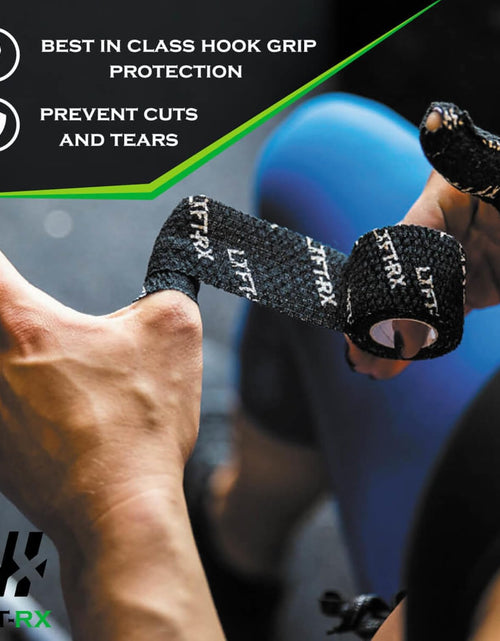 Load image into Gallery viewer, Weightlifting Hook Grip Tape W/Premium Adhesive for Olympic Weight Lift, Crossfit, Lifting &amp; Gym, Stretch Athletic Finger Wrap, Protects Thumb Fingers Hand &amp; Enhances Grip
