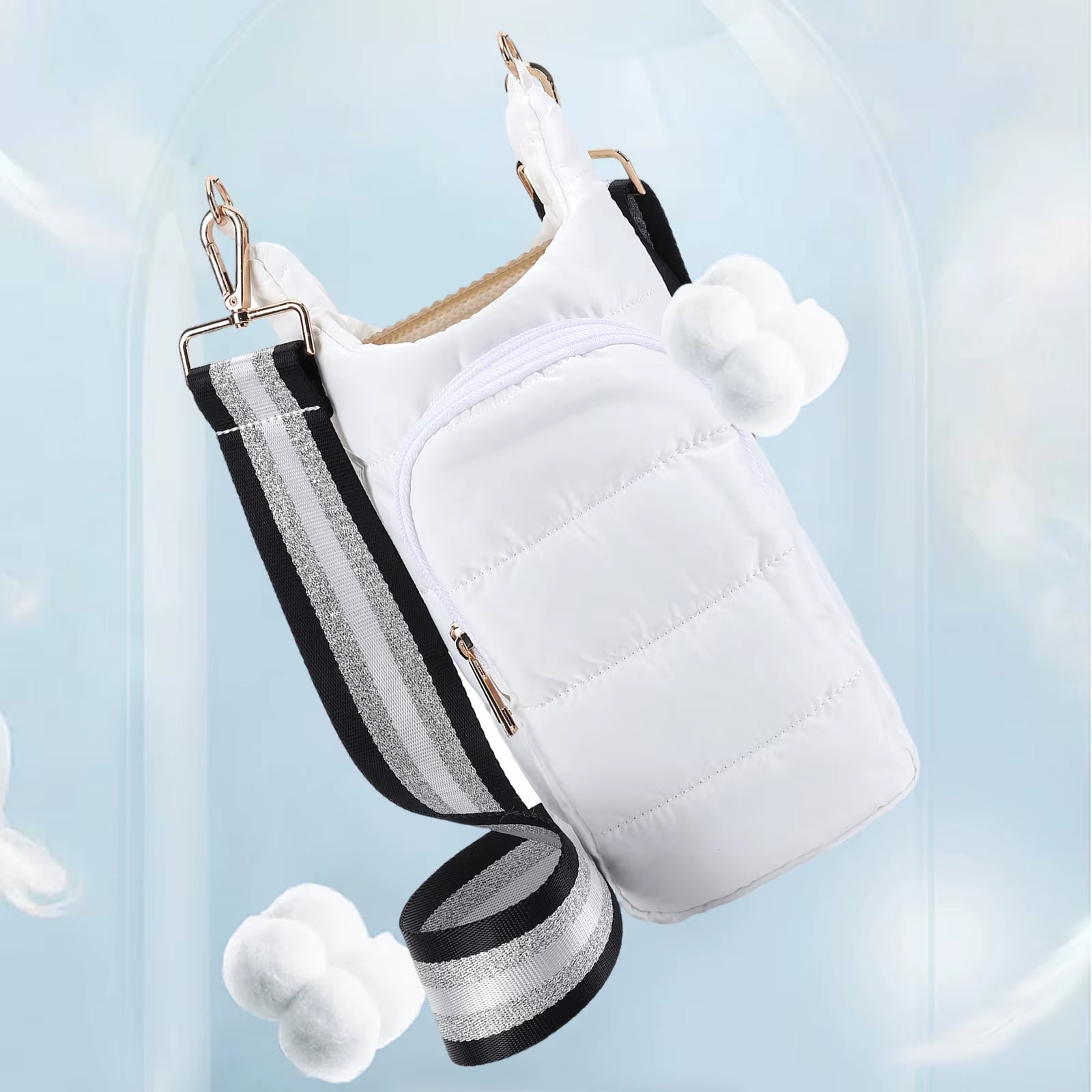 HydroCarry Puffer Tote – Adjustable Strap Water Bottle Carrier for Outdoor Travel & Daily Adventures